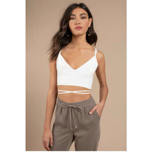 Women's TOBI White V-Neck Wrap Crop Top Size L
